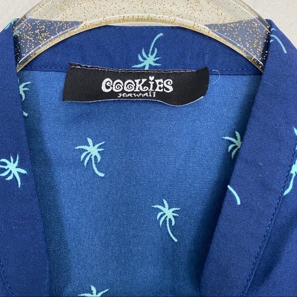 Cookies Hawaii Blue Palm Tree Wrap Sleeveless Blouse Tank Top Womens Medium - Picture 5 of 8